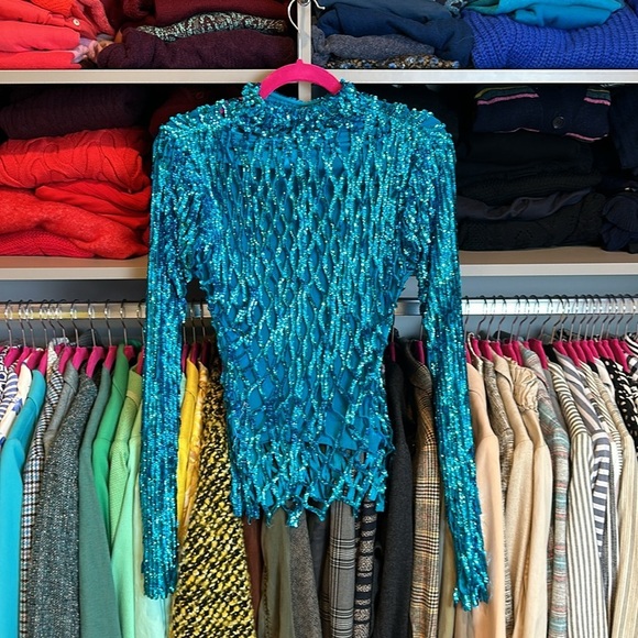 MSGM turquoise iridescent sequin top size EU 38/ US 6 NWT​ - Picture 3 of 3